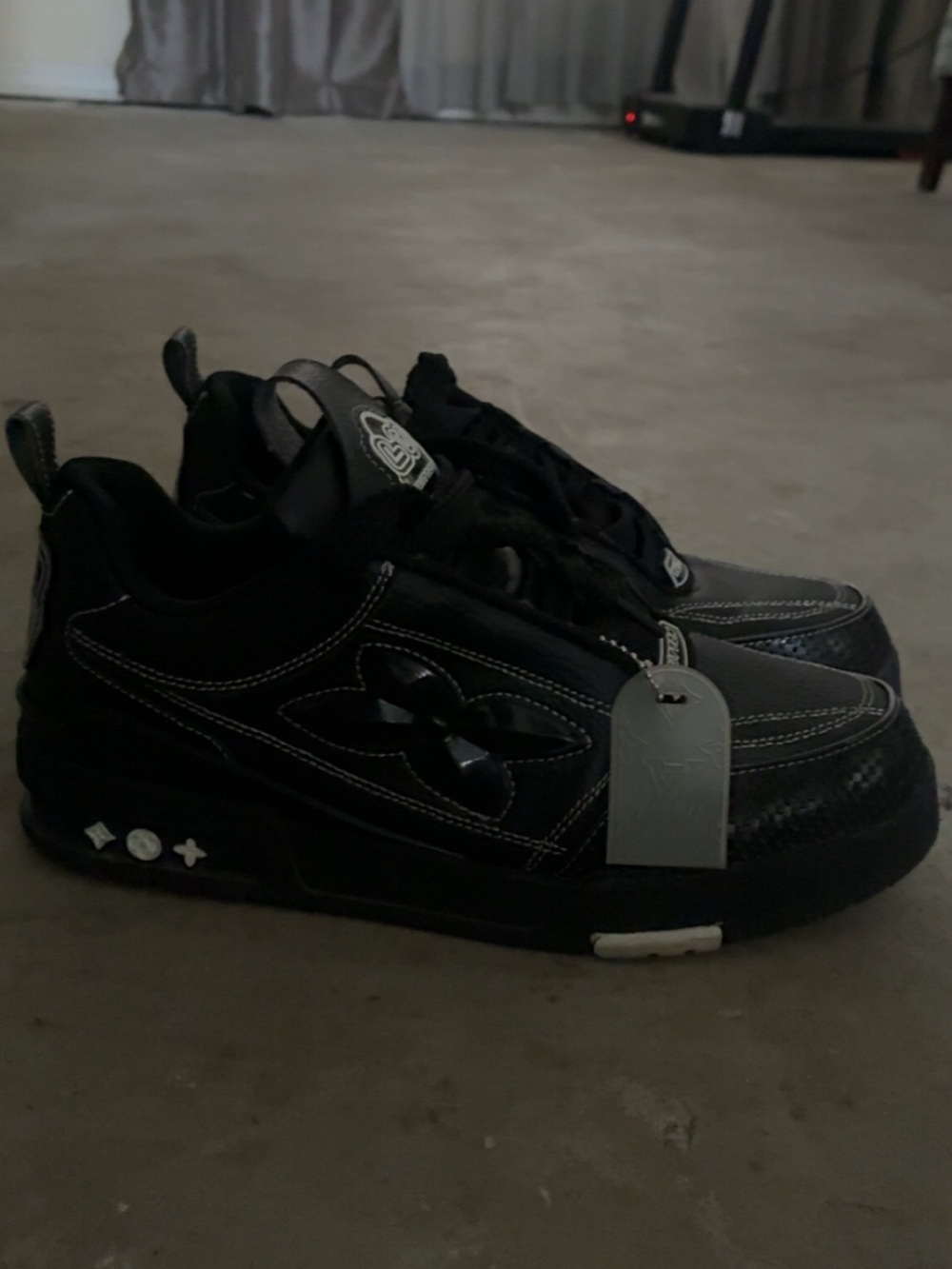 Louis Vuitton Black Leather Sneaker with Signature Monogram Accent